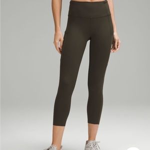 Lululemon Fast and Free High Rise Crop, 23”, size 6, dark olive, like new.